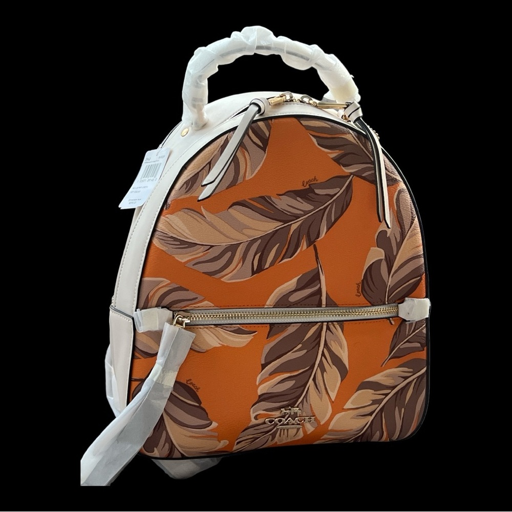 Coach Signature Jordyn Backpack Natural Banana Leaves Redwood Sunbeam Multi NWT - Picture 8 of 12